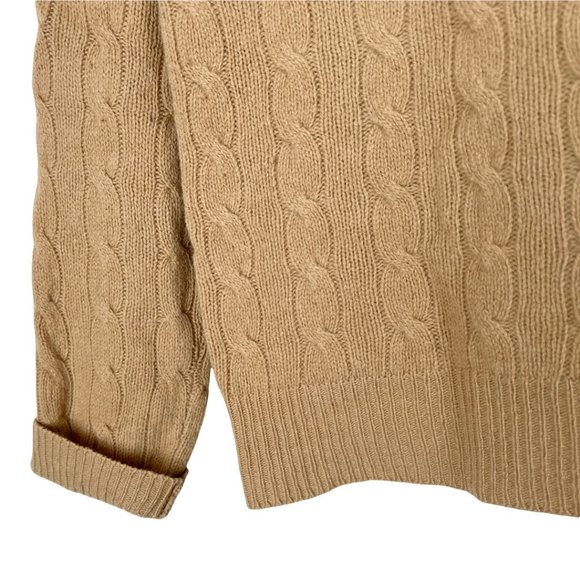 Polo Ralph Lauren Cashmere Merino Wool Cable Knit Jumper Sweater Camel Tan Vneck - Picture 9 of 12